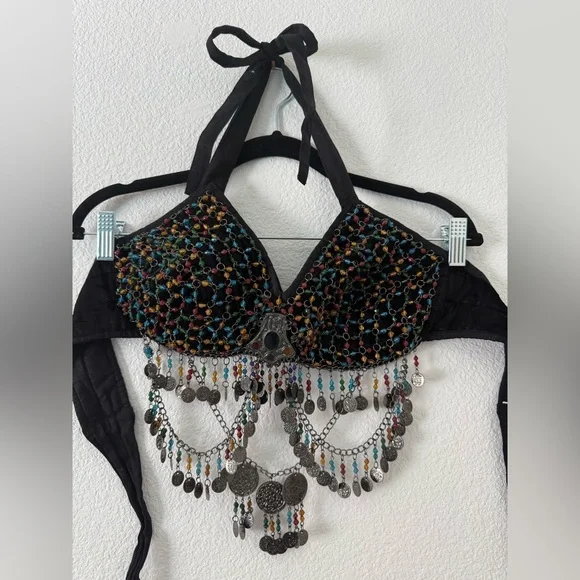 Coin Beads Belly Dancing Bra Halter Festival Rave Medium - Picture 3 of 5